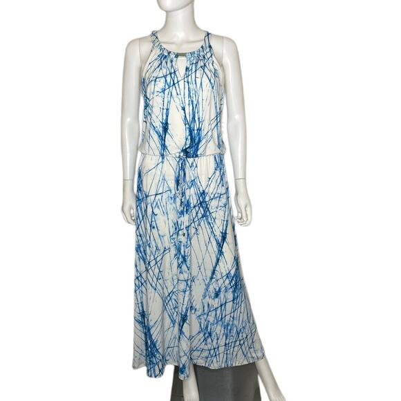 Calvin Klein Women's Blue/White Sleeveless Printed Layered Maxi Dress sz M - Picture 1 of 4